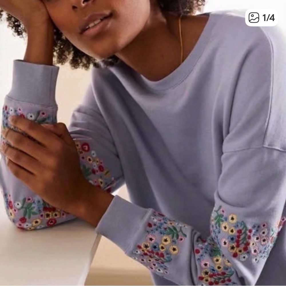 Boden Lavender Sweatshirt with Multicolor Floral Details - Picture 2 of 4